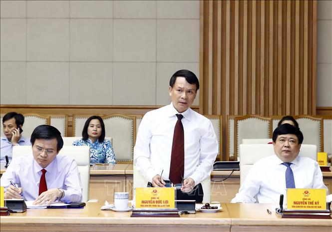 Trong ảnh: Đồng chí Nguyễn Đức Lợi, Uỷ viên Trung ương Đảng, Tổng giám đốc TTXVN phát biểu tại buổi làm việc. Ảnh: Thống Nhất -TTXVN  