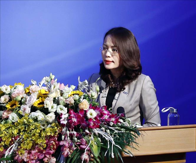 Trong ảnh: Bà Hương Trần Kiều Dung, Tổng giám đốc Tập đoàn FLC phát biểu tại hội nghị. Ảnh: Thống Nhất - TTXVN
