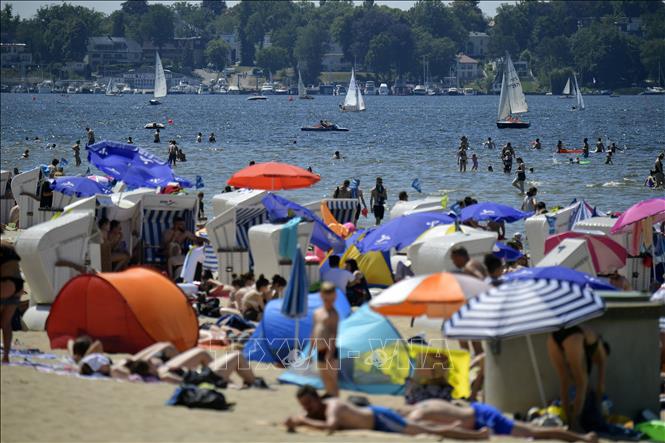 Trong ảnh: Người dân giải nhiệt tại hồ Wannsee ở Berlin, Đức, ngày 30/6. Ảnh: AFP/TTXVN