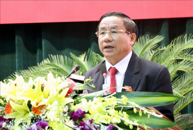 Trong ảnh: Ông Lê Đình Sơn, Bí thư Tỉnh ủy Hà Tĩnh phát biểu tại Kỳ họp. Ảnh: Công Tường-TTXVN