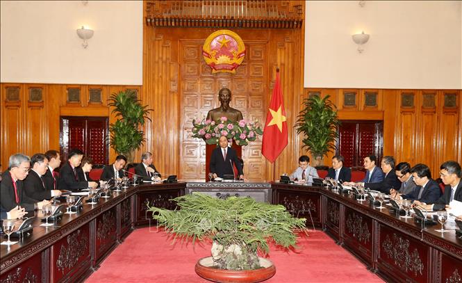 Trong ảnh: Thủ tướng Nguyễn Xuân Phúc phát biểu tại buổi tiếp. Ảnh: Dương Giang - TTXVN