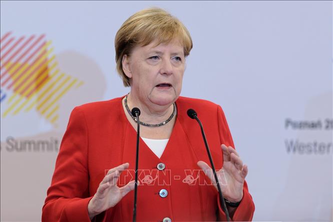 Trong ảnh: Thủ tướng Đức Angela Merkel trong cuộc họp báo sau một hội nghị ở Poznan, Ba Lan ngày 5/7/2019. Ảnh: PAP/TTXVN