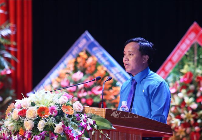 Trong ảnh: Ông Nguyễn Văn Danh, Chủ tịch Liên đoàn Lao động tỉnh Hà Tĩnh phát biểu tại buổi lễ. Ảnh: Hoàng Ngà -TTXVN