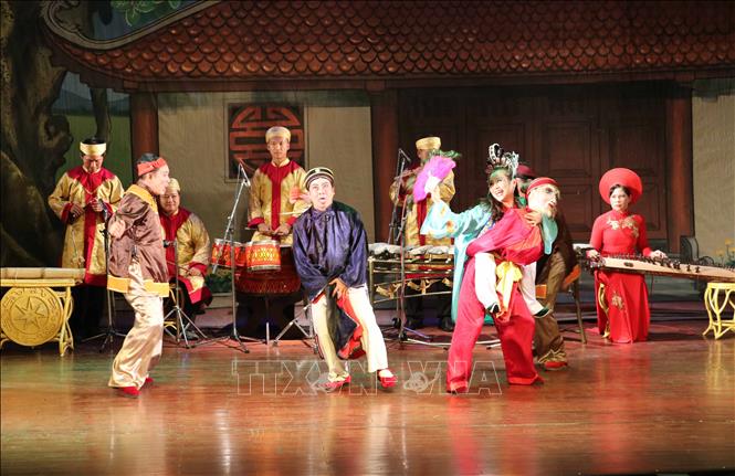 Trong ảnh: Biểu diễn trích đoạn hoạt cảnh ''Ngày hội quê tôi'' tại chương trình Tuồng 