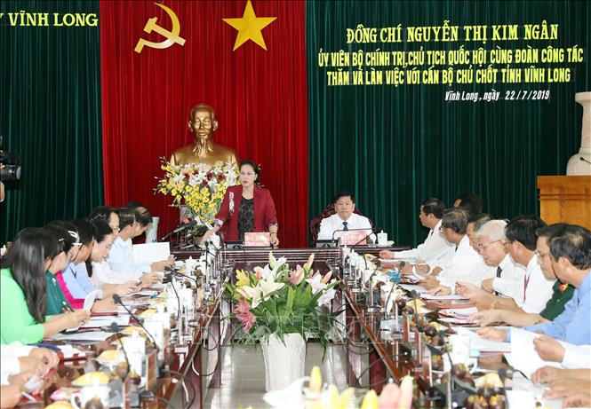 Trong ảnh: Chủ tịch Quốc hội Nguyễn Thị Kim Ngân phát biểu tại buổi làm việc. Ảnh: Trọng Đức - TTXVN