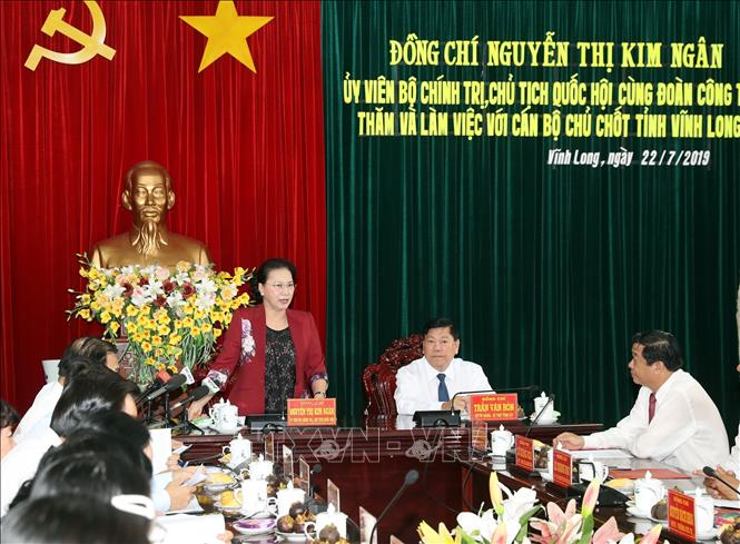 Photo: Chairwoman of the National Assembly Nguyen Thi Kim Ngan speaks at the working session. VNA Photo: Trọng Đức