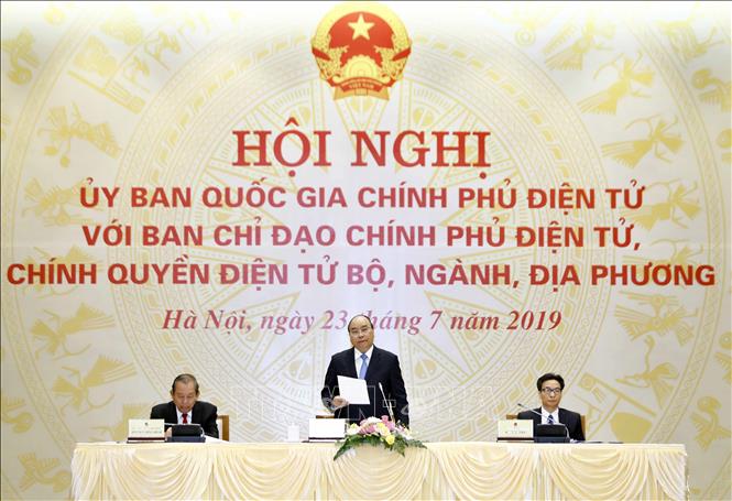 Trong ảnh: Thủ tướng Nguyễn Xuân Phúc, Chủ tịch Uỷ ban Quốc gia Chính phủ điện tử phát biểu. Ảnh: Thống Nhất – TTXVN
