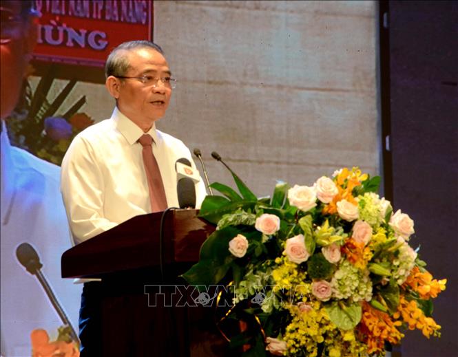 Bí thư Thành ủy Đà Nẵng Trương Quang Nghĩa phát biểu tại buổi lễ. Ảnh: Quốc Dũng – TTXVN