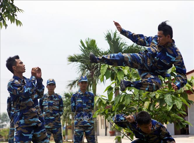 Chất lượng tổng hợp, khả năng sẵn sàng chiến đấu, sức mạnh chiến đấu, năng lực quản lý, bảo vệ chủ quyền biển, đảo; năng lực lãnh đạo, sức chiến đấu của các tổ chức đảng trong lực lượng hải quân không ngừng được nâng lên. Trong ảnh: Chiến sĩ Tiểu đoàn hải quân 158 luyện tập võ thuật. Ảnh: Trọng Đức - TTXVN