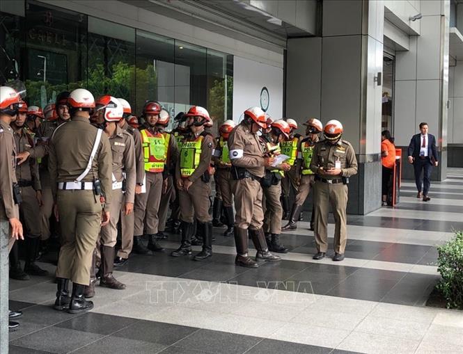 Trong ảnh: Cảnh sát tăng cường an ninh tại địa điểm diễn ra các hội nghị. Ảnh: Ngọc Quang-Pv TTXVN tại Thái Lan