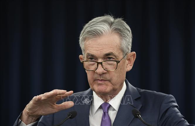 Trong ảnh: Chủ tịch FED Jerome Powell trong cuộc họp báo công bố quyết định giảm lãi suất cơ bản, tại  Washington DC., ngày 31/7/2019. Ảnh: THX/TTXVN