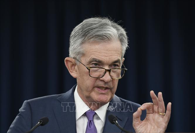 Trong ảnh: Chủ tịch FED Jerome Powell trong cuộc họp báo công bố quyết định giảm lãi suất cơ bản, tại  Washington DC., ngày 31/7/2019. Ảnh: THX/TTXVN