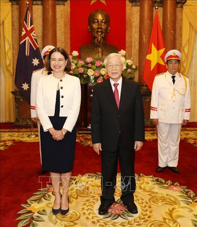 Trong ảnh: Tổng Bí thư, Chủ tịch nước Nguyễn Phú Trọng tiếp Đại sứ Đặc mệnh toàn quyền Australia tại Việt Nam Robyn Louise Mudie đến trình Quốc thư. Ảnh: Trí Dũng – TTXVN