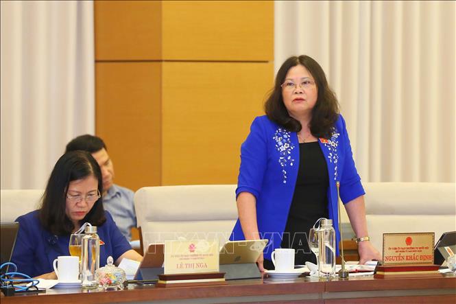 Trong ảnh: Phó Chủ nhiệm Ủy ban Pháp luật của Quốc hội Trần Thị Dung phát biểu ý kiến. Ảnh: Doãn Tấn - TTXVN