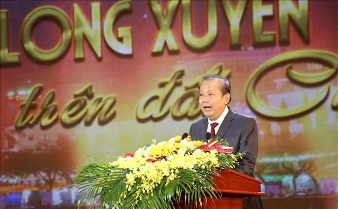 Trong ảnh: Đồng chí Trương Hoà Bình, Uỷ viên Bộ Chính trị, Phó Thủ tướng Thường trực Chính phủ phát biểu tại lễ kỷ niệm. Ảnh: Thanh Sang - TTXVN



