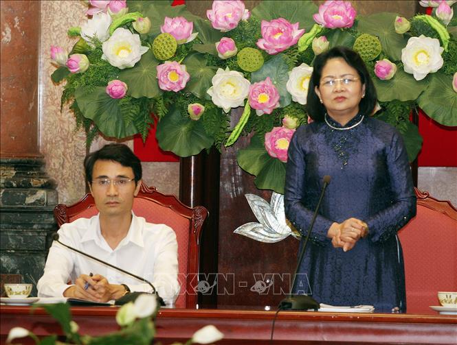 Phó Chủ tịch nước Đặng Thị Ngọc Thịnh phát biểu tại buổi tiếp. Ảnh: Nguyễn Dân -TTXVN