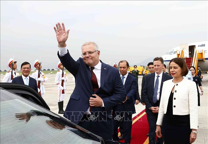 Trong ảnh: Thủ tướng Australia Scott Morrison tại Sân bay quốc tế Nội Bài Hà Nội. Ảnh: Văn Điệp – TTXVN
