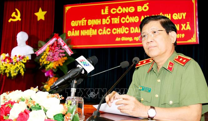 Trung tướng Nguyễn Văn Sơn, Thứ trưởng Bộ Công an phát biểu tại buổi lễ. Ảnh: Công Mao-TTXVN