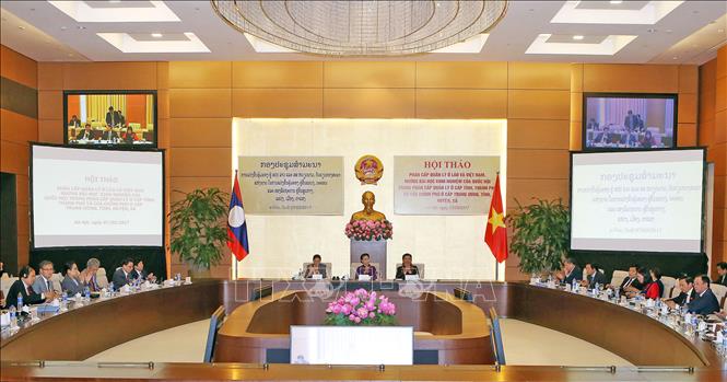 Trong ảnh: Sáng 7/3/2017, tại Hà Nội, Chủ tịch Quốc hội Nguyễn Thị Kim Ngân và Chủ tịch Quốc hội Lào Pany Yathotou đồng chủ trì Hội thảo 