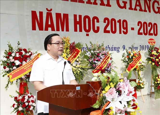 Trong ảnh: Bí thư Thành ủy Hà Nội Hoàng Trung Hải phát biểu. Ảnh: Văn Điệp - TTXVN 