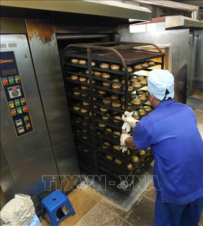Trong ảnh: Sản xuất bánh nướng tại nhà máy của Công ty. Ảnh: Vũ Sinh - TTXVN