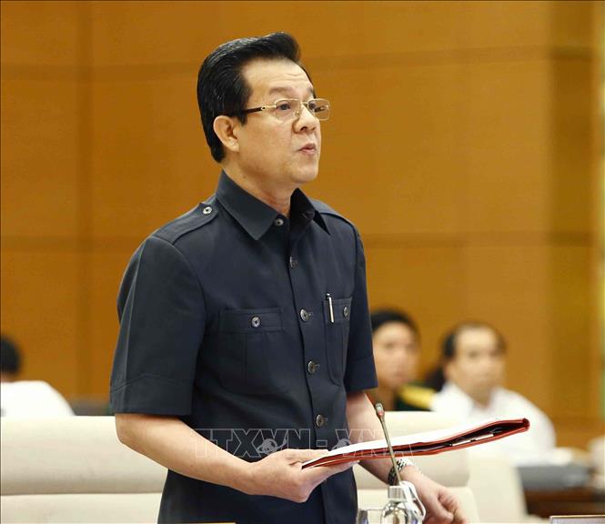 Trong ảnh: Phó Chánh án Tòa án nhân dân tối cao Lê Hồng Quang trình bày báo cáo. Ảnh: Văn Điệp - TTXVN