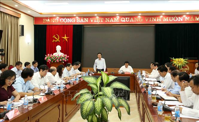 Trong ảnh: Chiều 7/8/2019, đồng chí Võ Văn Thưởng, Ủy viên Bộ Chính trị, Bí thư Trung ương Đảng, Trưởng Ban Tuyên giáo Trung ương làm việc với các bộ chủ chốt Học viện Chính trị quốc gia Hồ Chí Minh. Ảnh: Phương Hoa – TTXVN
