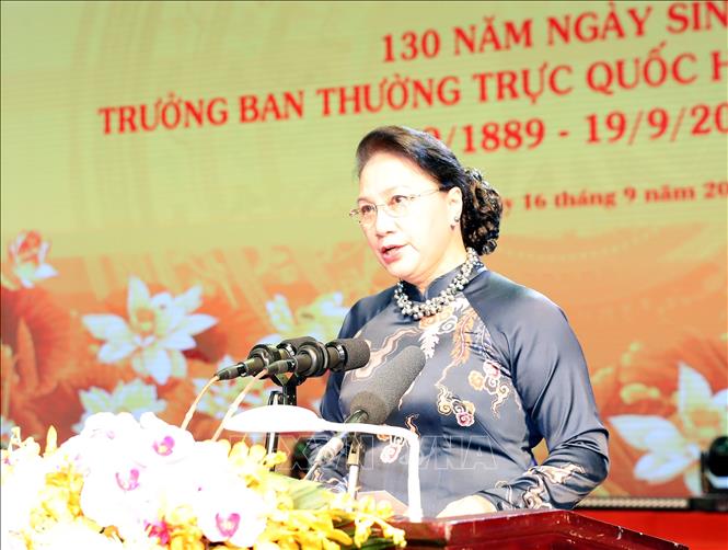 Trong ảnh: Chủ tịch Quốc hội Nguyễn Thị Kim Ngân phát biểu tại lễ kỷ niệm. Ảnh: Trọng Đức - TTXVN