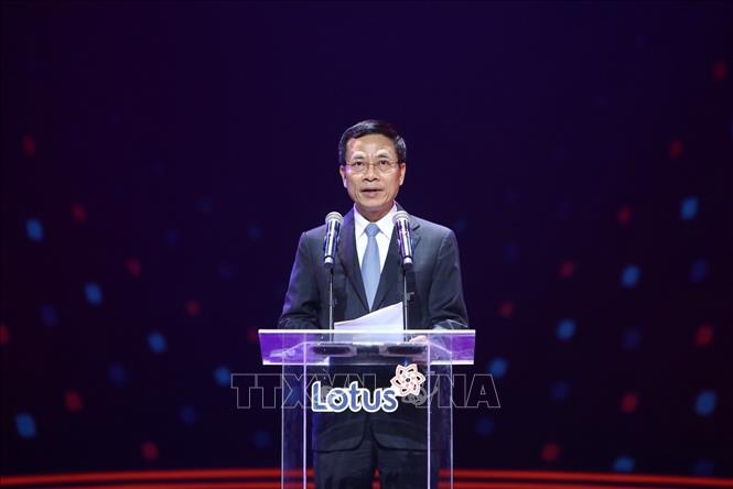 Trong ảnh: Bộ trưởng Bộ Thông tin và Truyền thông Nguyễn Mạnh Hùng phát biểu. Ảnh: Minh Quyết - TTXVN