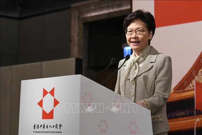 Trong ảnh: Trưởng Đặc khu hành chính Hong Kong Lâm Trịnh Nguyệt Nga phát biểu tại một lễ kỷ niệm ở Hong Kong (Trung Quốc)  ngày 16/9/2019. Ảnh: THX/TTXVN