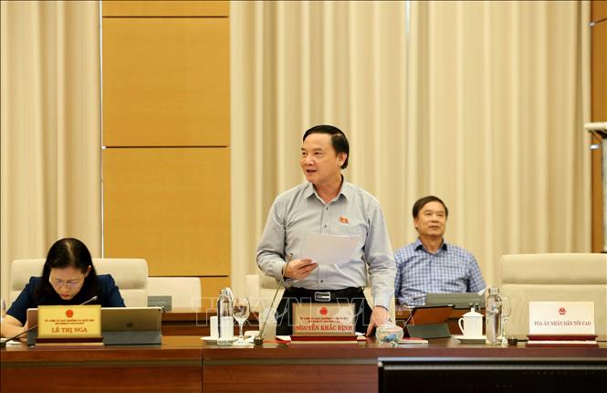 Trong ảnh: Chủ nhiệm Ủy ban Pháp luật của Quốc hội Nguyễn Khắc Định phát biểu tại phiên họp. Ảnh: Phương Hoa - TTXVN