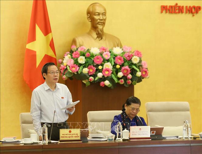 Trong ảnh: Phó Chủ tịch Quốc hội Phùng Quốc Hiển phát biểu tại phiên họp. Ảnh: Phương Hoa - TTXVN