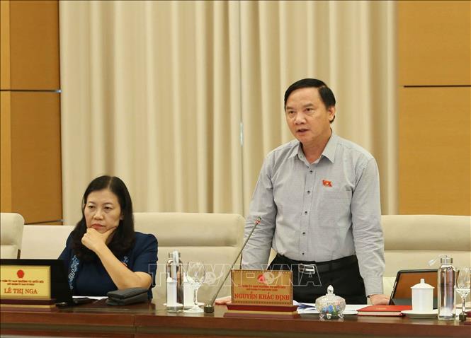 Trong ảnh: Chủ nhiệm Ủy ban Pháp luật của Quốc hội Nguyễn Khắc Định phát biểu tại phiên họp. Ảnh: Phương Hoa - TTXVN