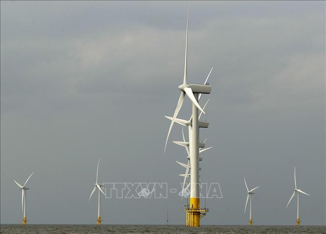 Trong ảnh (tư liệu): Trang trại điện gió của Anh ở Biển Bắc. Ảnh: AFP/ TTXVN