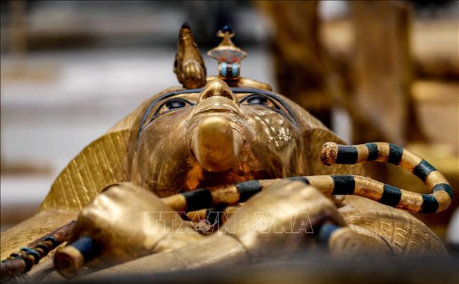 Trong ảnh: Thi hài bằng vàng của Pharaoh Ai Cập Tutankhamun trong quá trình phục chế tại viện bảo tàng Ai Cập ngày 4/8/2019. Ảnh: AFP/TTXVN
