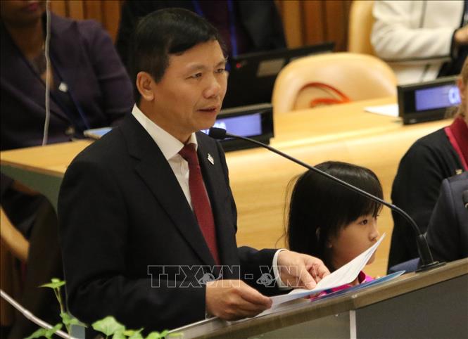 Trong ảnh: Đại sứ, Trưởng Phái đoàn Đại diện Thường trực Việt Nam tại LHQ Đặng Đình Quý phát biểu tại phiên họp. Ảnh: Hoài Thanh - Pv TTXVN tại Mỹ.