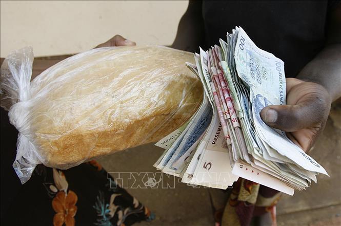 Trong ảnh (tư liệu): Người dân trả tiền để mua bánh mì tại Harare, Zimbabwe, ngày 21/9/2008. Ảnh: AFP/ TTXVN