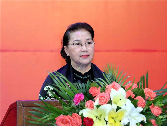 Trong ảnh: Chủ tịch Quốc hội Nguyễn Thị Kim Ngân phát biểu tại buổi lễ. Ảnh: Trọng Đức - TTXVN