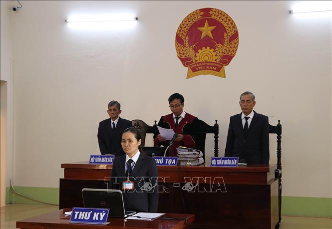 Trong ảnh: Hội đồng xét xử thực hiện thủ tục tố tụng. Ảnh: Bùi Giang - TTXVN