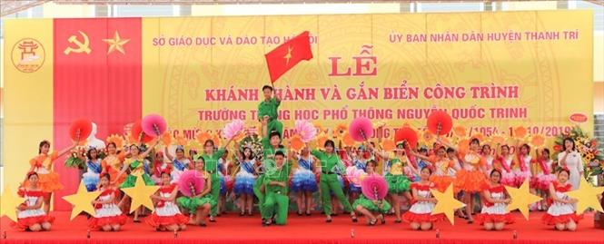 Trong ảnh: Tiết mục văn nghệ chào mừng của các em học sinh. Ảnh: Thanh Tùng-TTXVN