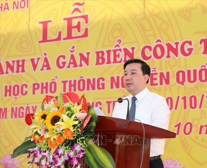Trong ảnh: Giám đốc Sở Giáo dục và Đào tạo Hà Nội Chử Xuân Dũng phát biểu tại buổi lễ. Ảnh: Thanh Tùng-TTXVN