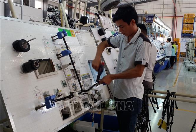 Trong ảnh: Sản xuất dây cáp điện ô tô tại Công ty TNHH Dongjin Global (KCN Đất Đỏ I, huyện Đất Đỏ). Ảnh: Hoàng Nhị - TTXVN