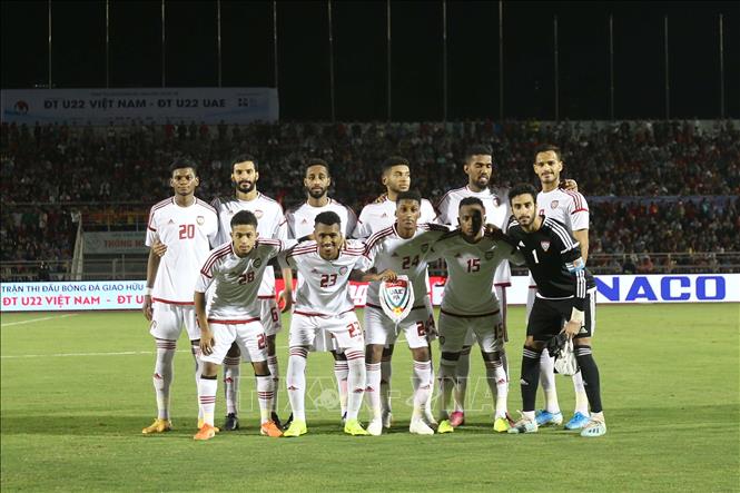Trong ảnh: Các thủ đội tuyển U22 UAE trước trận đấu. Ảnh: Thanh Vũ - TTXVN
