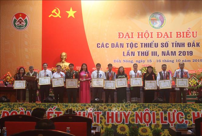 Trong ảnh: Lãnh đạo UBND tỉnh tặng Bằng khen cho các tập thể xuất sắc trong công tác dân tộc. Ảnh: Ngọc Minh - TTXVN