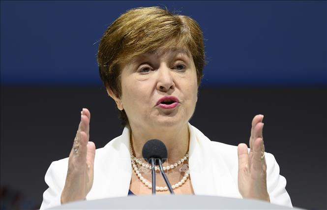 Trong ảnh: Tổng Giám đốc IMF - bà Kristalina Georgieva phát  biểu tại Hội nghị thường niên  Quỹ Tiền tệ Quốc tế (IMF) và Ngân hàng Thế giới (WB)  ở Washington, DC,Mỹ, ngày  18/10. Ảnh: AFP/TTXVN