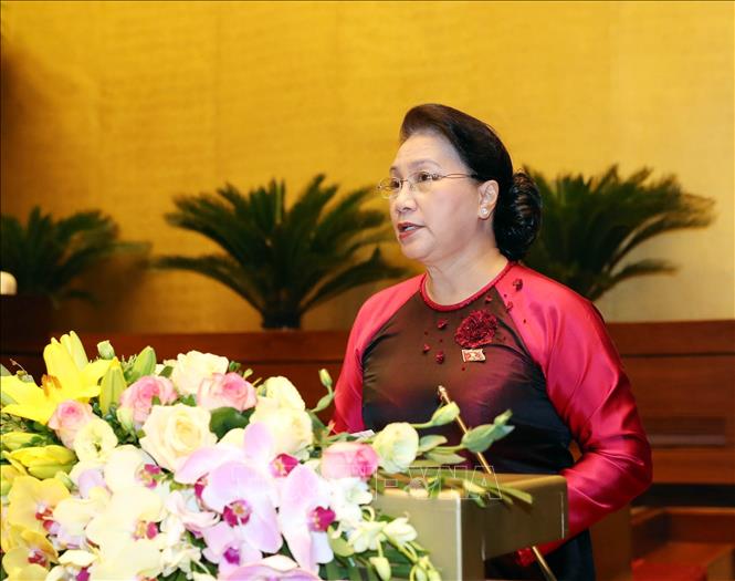 Trong ảnh: Chủ tịch Quốc hội Nguyễn Thị Kim Ngân phát biểu khai mạc. Ảnh: Trọng Đức - TTXVN