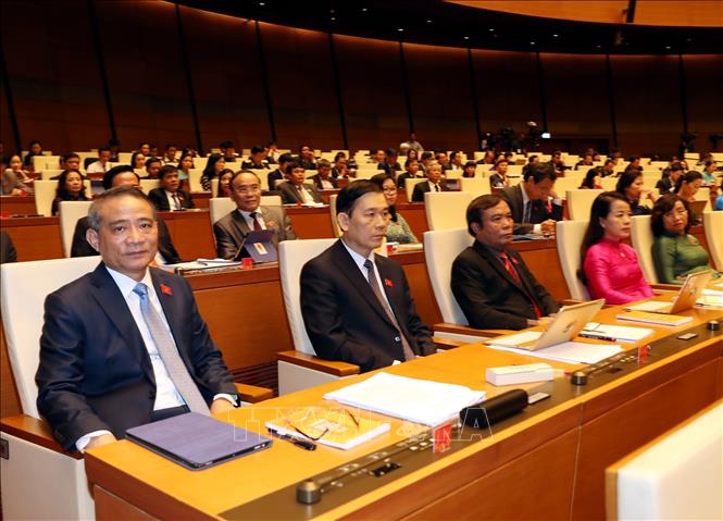Trong ảnh: Đoàn đại biểu Quốc hội thành phố Đà Nẵng dự phiên họp. Ảnh: Trọng Đức - TTXVN