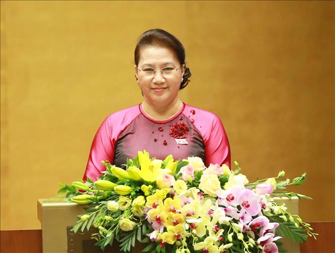 Photo: NA Chairwoman Nguyen Thi Kim Ngan speaks at the meeting's opening ceremony. VNA Photo