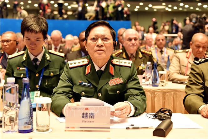 Trong ảnh: Đại tướng Ngô Xuân Lịch tại Diễn đàn. Ảnh: Vĩnh Hà – Phóng viên TTXVN tại Trung Quốc


