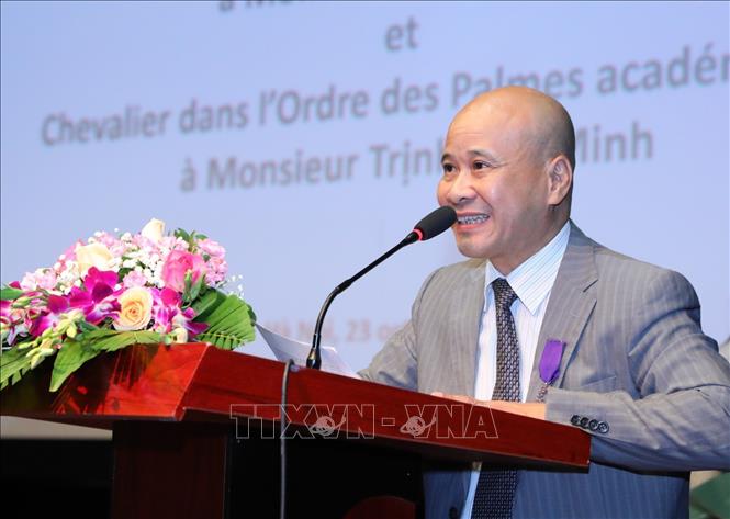 Trong ảnh: Ông Ngô Tự Lập, Viện trưởng Viện Quốc tế Pháp ngữ phát biểu tại buổi lễ. Ảnh: Thành Đạt - TTXVN